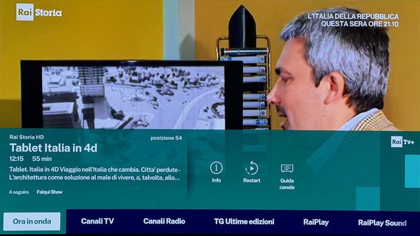 Ora in onda Rai Storia Rai TV plus Smart TV LG