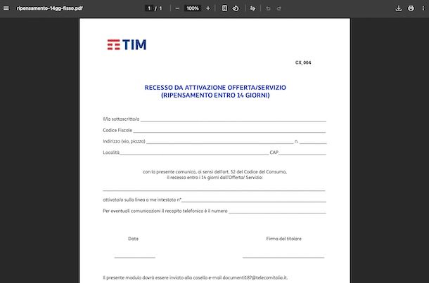 Disdetta TIM fisso ripensamento