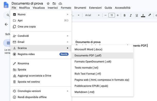 Salvare documento in PDF Documenti Google