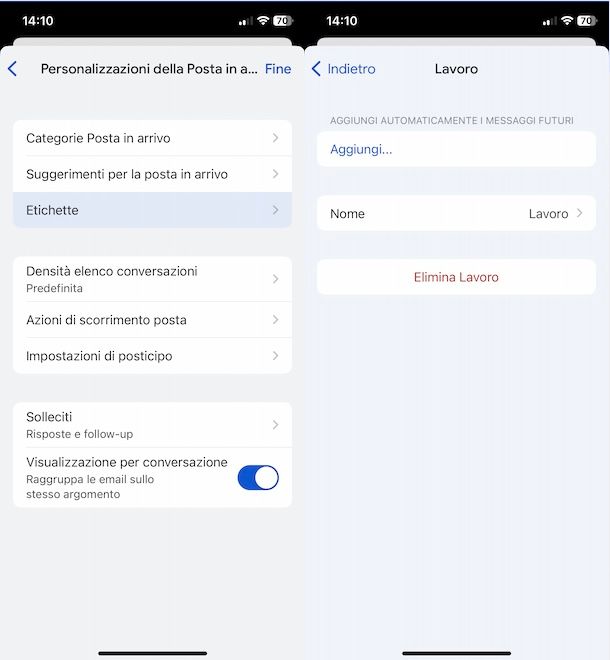 Etichette Gmail iPhone
