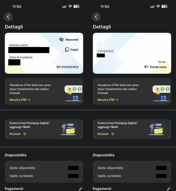 Visualizzare dati carta Postepay Digital smartphone