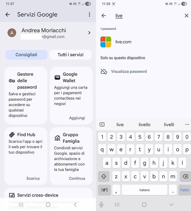 password salvate su android