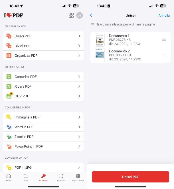 Unire PDF con iLovePDF