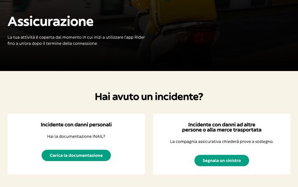 Segnalare incidente assicurazione Glovo Rider Hub