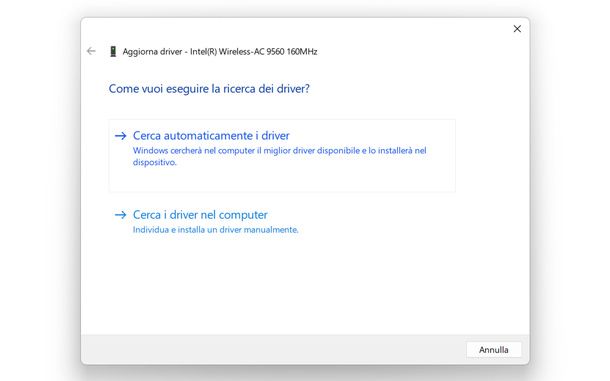 Aggiornare driver scheda wireless Windows
