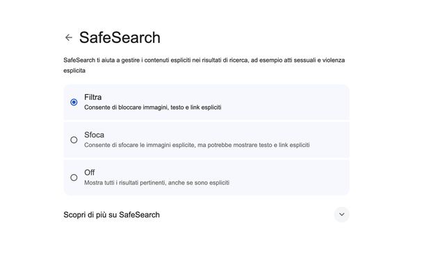 Attivare filtro SafeSearch Google