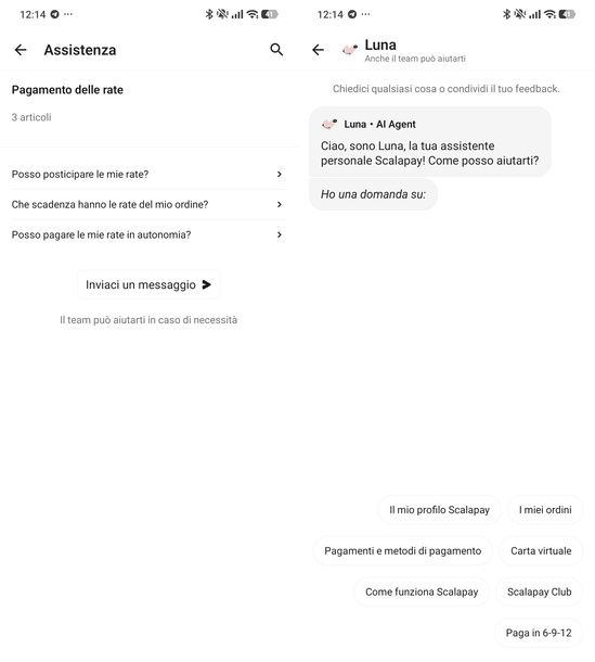 Inviare messaggio a Luna Scalapay Android