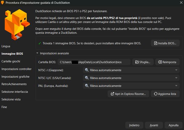 Installare BIOS DuckStation Windows
