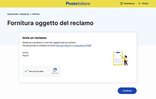 Reclamo online pacchi Poste Italiane