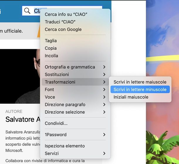 maiuscolo in minuscolo macos