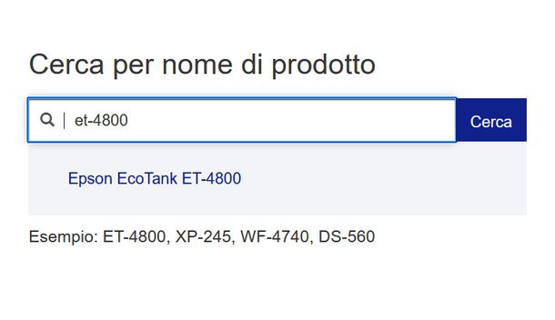Cercare modello sul sito di supporto Epson Windows