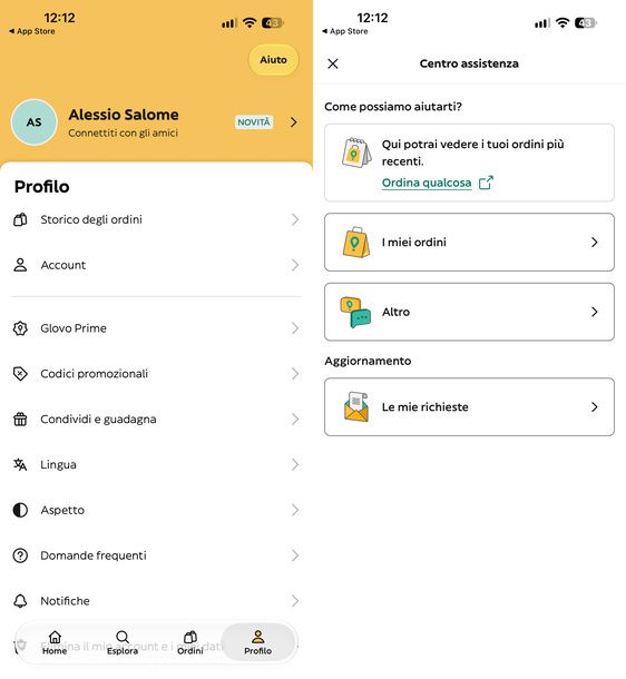 Aprire centro assistenza app Glovo