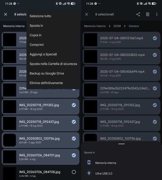 Spostare foto sulla chiavetta Files di Google Android