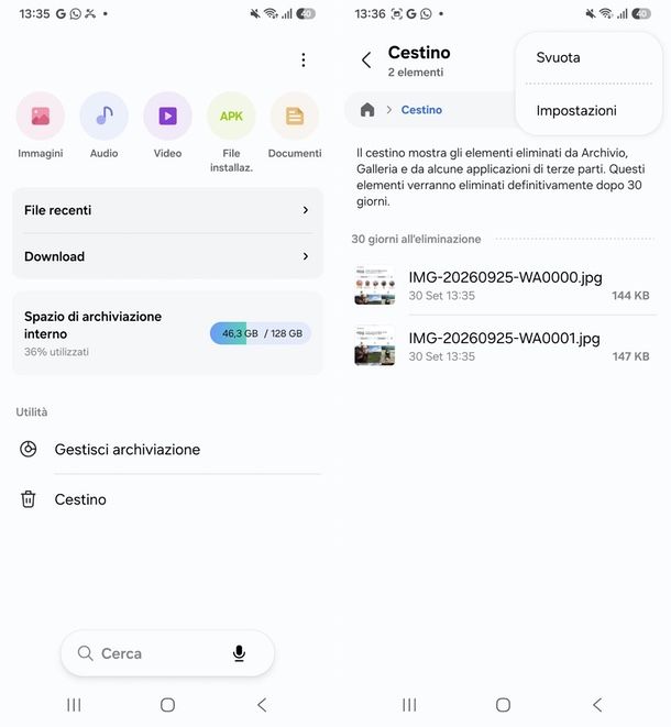 svuotare cestino Samsung