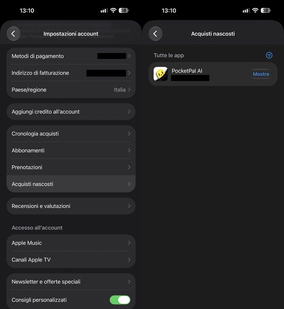 Mostrare acquisti nascosti App Store iPhone