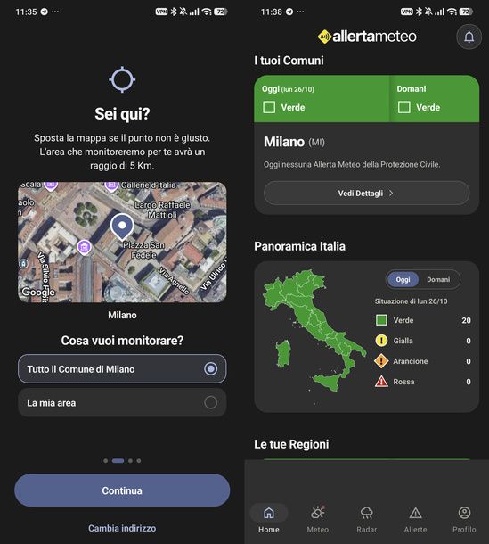Configurare AllertaMeteo Android
