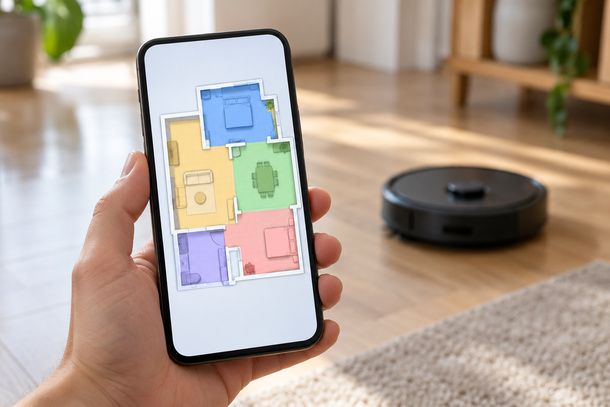 Mappa colorata della casa e aspirapolvere robot