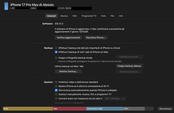 Trovare ICCID SIM dal Finder Mac