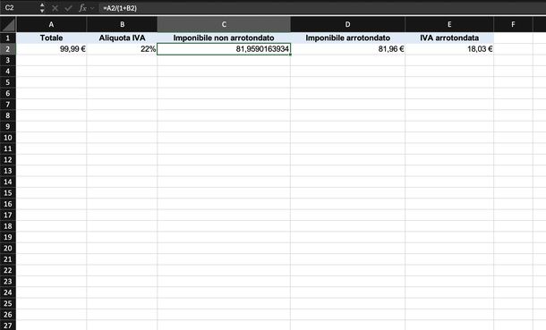 Arrotondare IVA e imponibile Excel