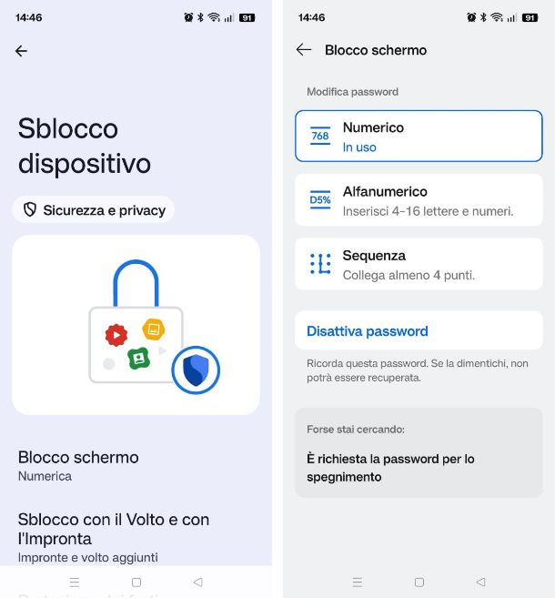 Codice sblocco/sequenza/PIN