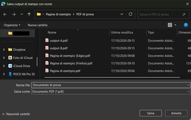 Salvare output di stampa in PDF Windows