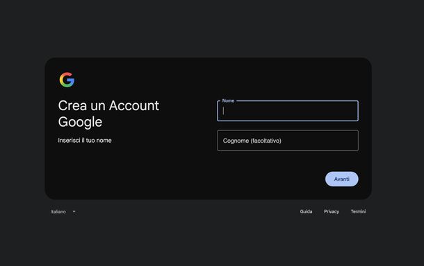 Creare account Google PC