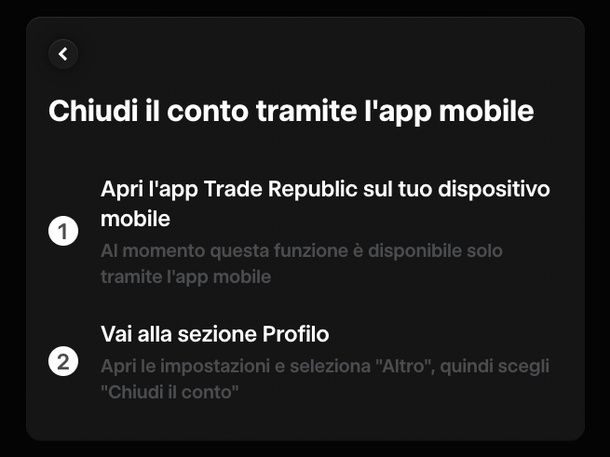 Chiudere conto Trade Republic versione Web Mac