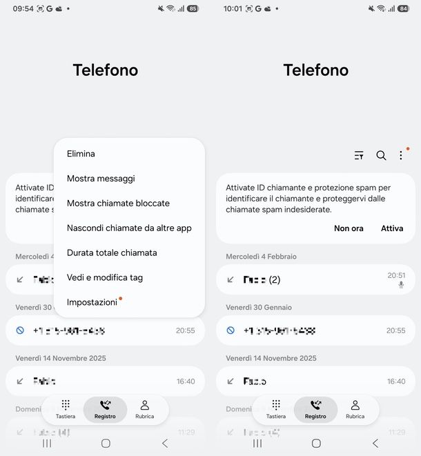 vedere chiamate numeri bloccati Samsung