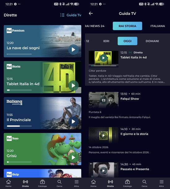 Vedere Rai Storia app RaiPlay Android