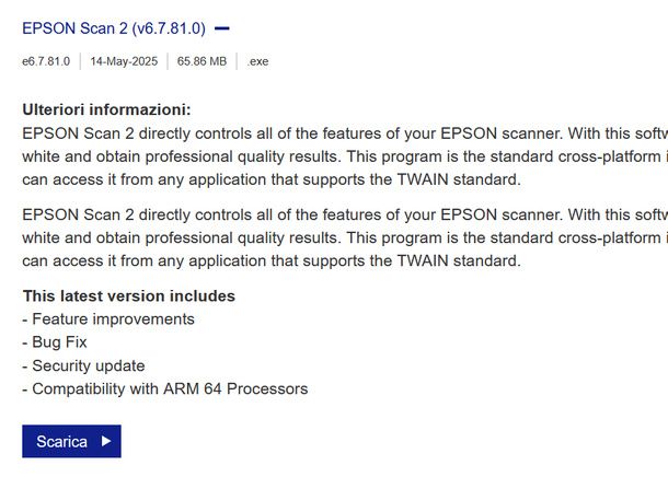 Scaricare Epson Scan 2 dal sito Epson Windows