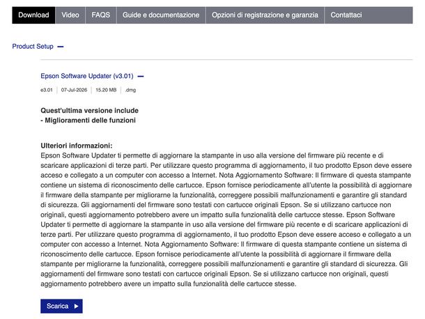 Scaricare Epson Software Updater dal sito Epson Mac