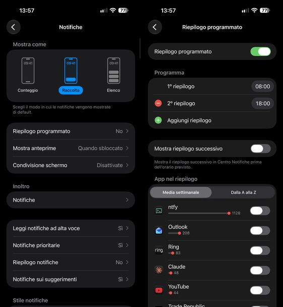 Attivare riepilogo programmato iPhone