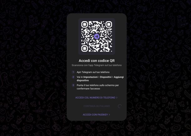 Accedere a Telegram Web con codice QR