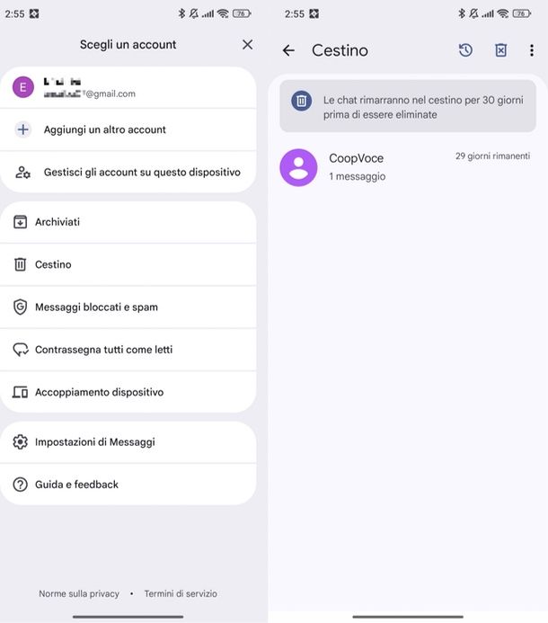 cestino SMS Android