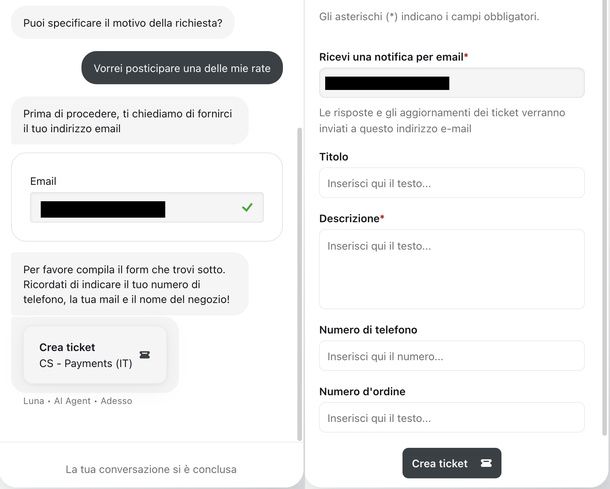 Aprire ticket assistenza Luna Scalapay