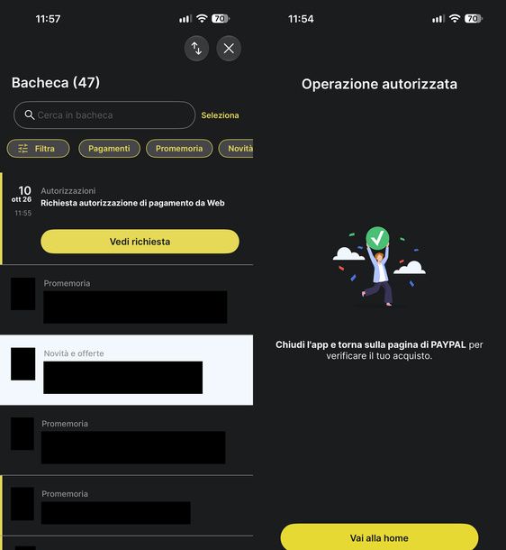 Autorizzare pagamento Postepay dalla Bacheca smartphone