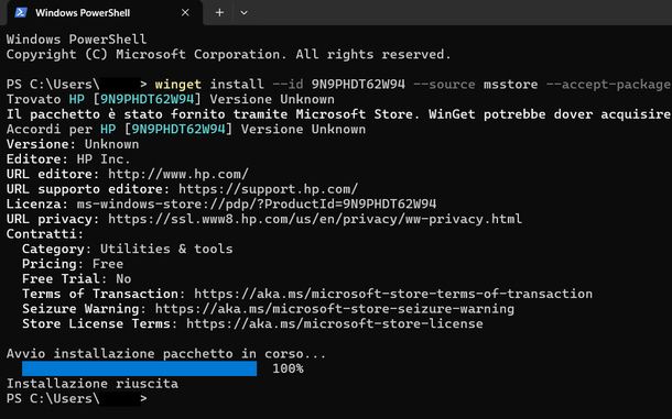 Installare app HP con winget Windows