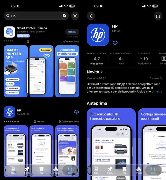 Cercare app HP App Store iPhone