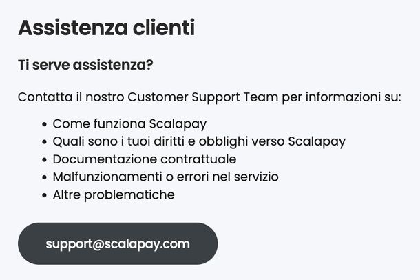 Scrivere email assistenza clienti Scalapay