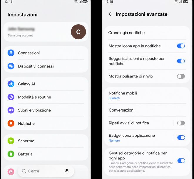 Cronologia notifiche Samsung