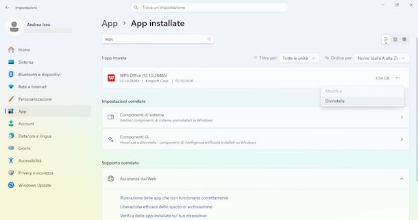 Disinstallare WPS Office