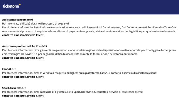 Aprire modulo di contatto TicketOne