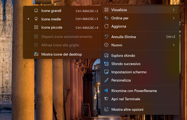 Cambiare dimensione icone desktop Windows 11