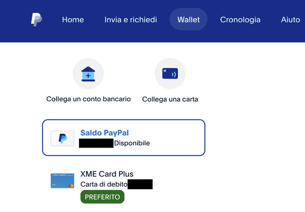 Collegare una carta dal Wallet PayPal PC