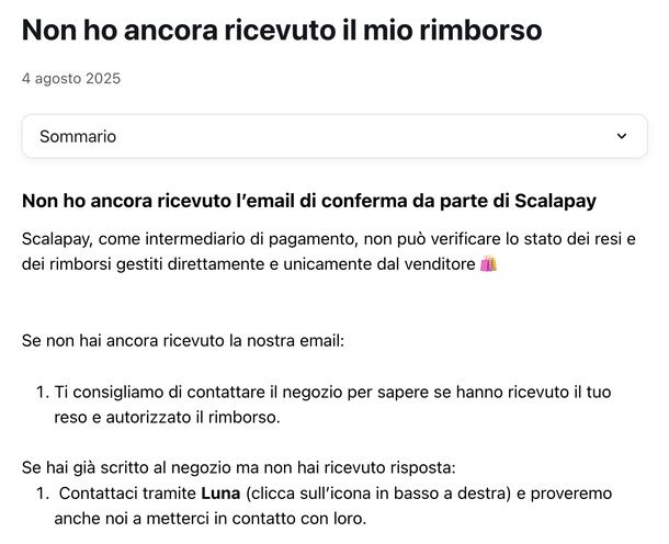Leggere articolo rimborso Scalapay