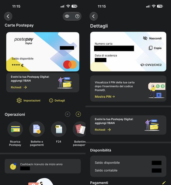 Visualizzare dati carta Postepay Digital iPhone