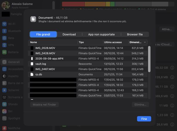 Eliminare file grandi Mac