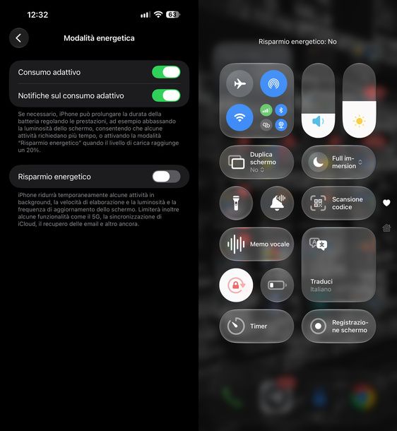 Disattivare Risparmio energetico iPhone