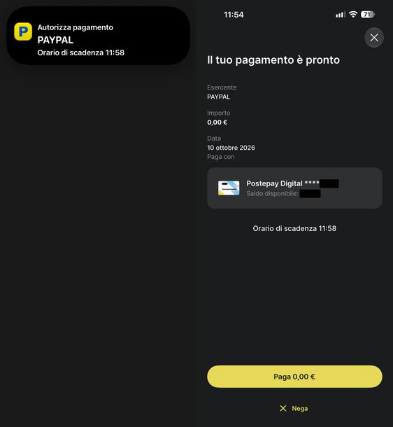 Autorizzare pagamento Postepay dalla notifica smartphone