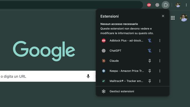 Aprire gestione estensioni Google Chrome